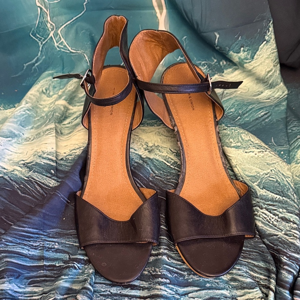 14th & Union Black Open-Toe Ankle-Strap Sandals